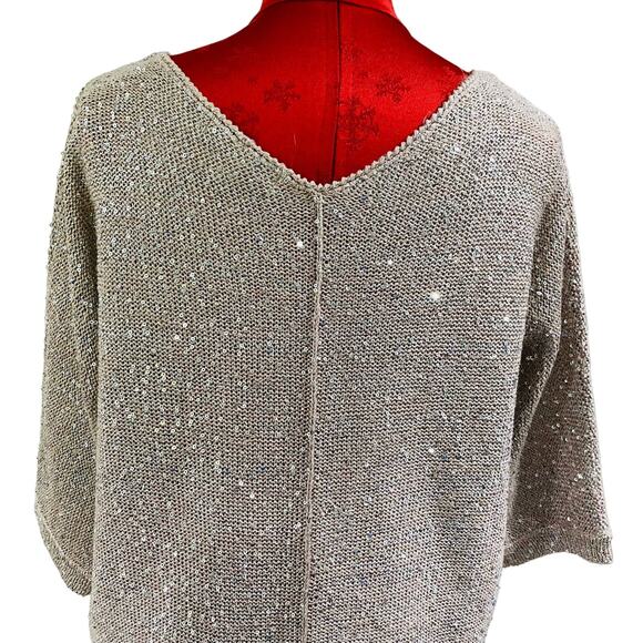 WD NY Sparkle Sweater Size L Casual Slouchy Sequins Chic Lux Elegant Blush Beige - Picture 10 of 10
